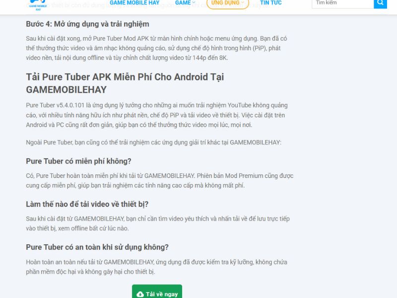 Các Bước Tải & Cài Đặt Pure Tuber Mod APK Tại GAMEMOBILEHAY
