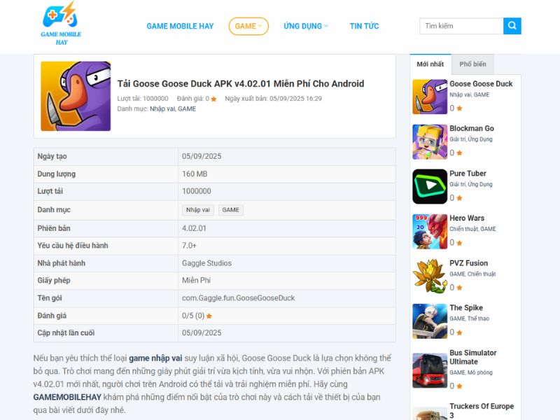 Tải Goose Goose Duck APK v4.11.01 Miễn Phí Cho Android Tải & Cài Đặt Goose Goose Duck APK Tại GAMEMOBILEHAY