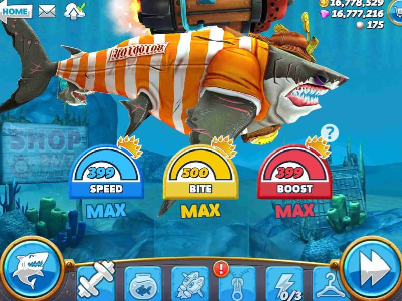 Tải Hungry Shark World Hack (Vô Hạn Tiền, Kim Cương) v8.0.6 Tùy chỉnh và nâng cấp cá mập trong Hungry Shark World Hack