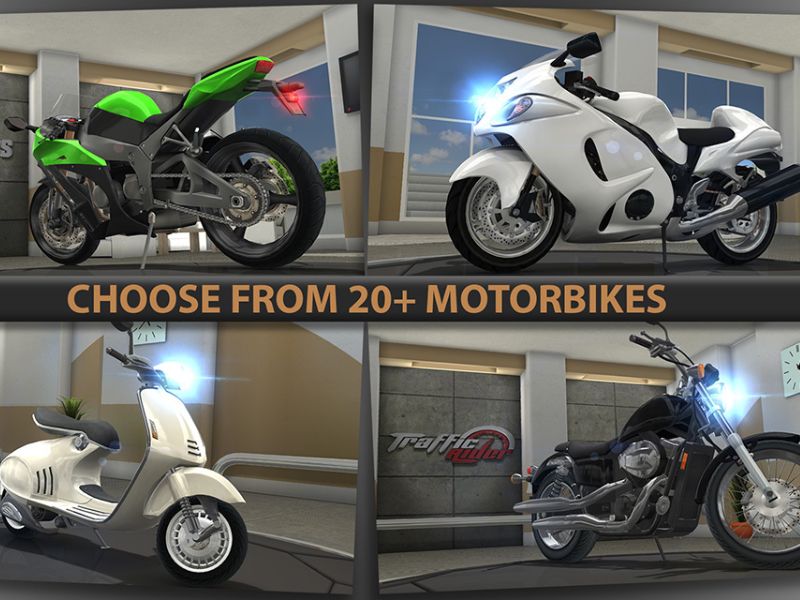Tải Hack Traffic Rider Mod APK (Vô Hạn Tiền, Mở Khóa Level) v2.0 Bộ sưu tập xe mô tô trong Hack Traffic Rider Mod APK