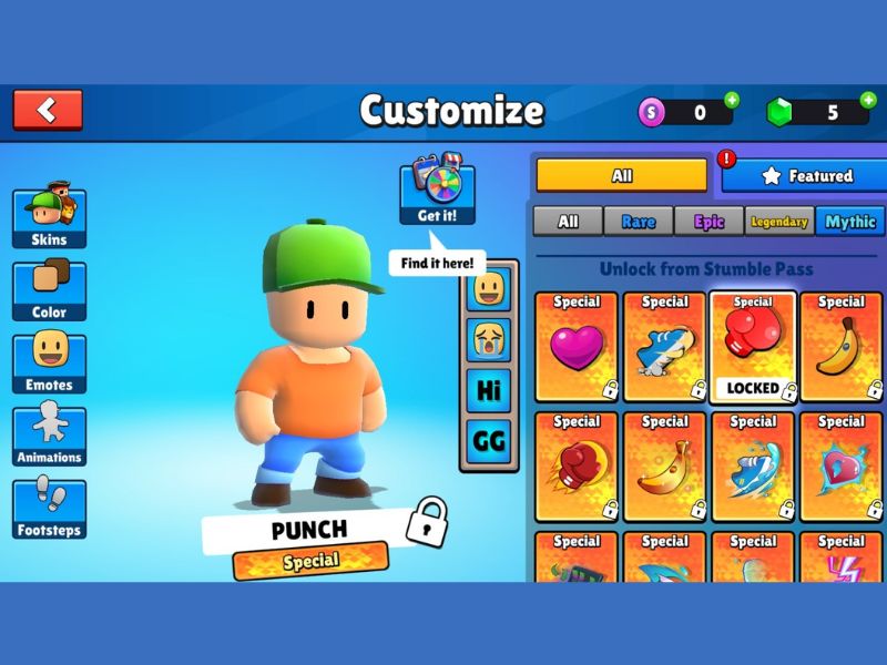 Tùy chỉnh nhân vật trong Stumble Guys Mod Hack.boats
