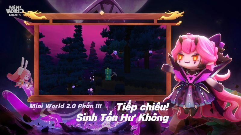 Gameplay Mini World MOD APK khi khai thác tài nguyên.