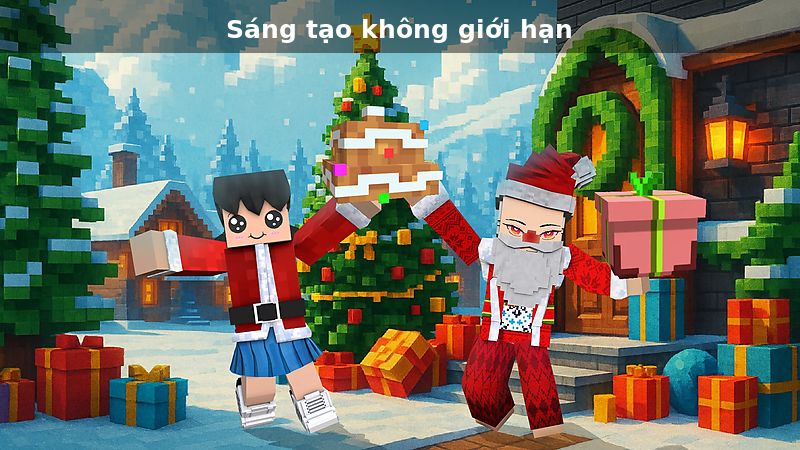 Tải WeCraft Worlds MOD APK (Vô Hạn Tiền, Kim Cương) v1.4.28 Nhân vật đứng trước một ngôi nhà voxel nhiều màu trong WeCraft Worlds, thể hiện không gian xây dựng tự do.
