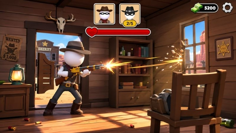 Bắn Tỉa Miền Tây mod apk tập trung vào ngắm bắn chính xác và nâng cấp vũ khí qua từng màn