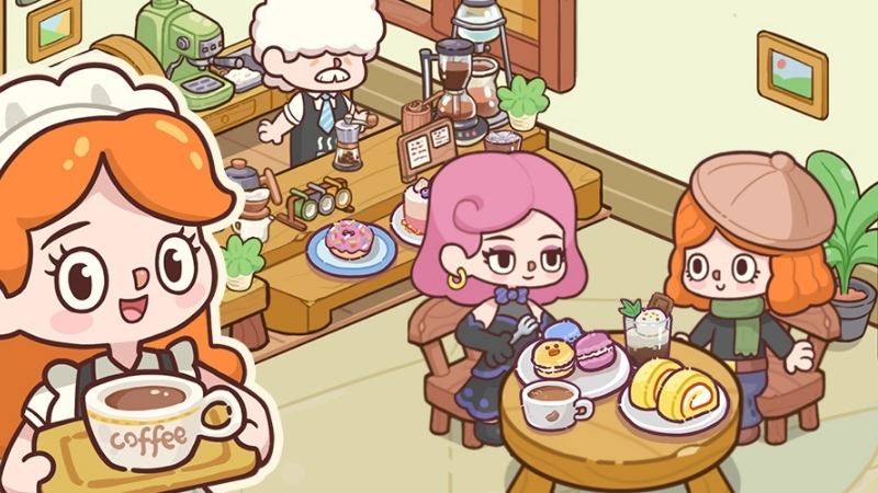 Tải Tiệm Cà Phê Hạnh Phúc MOD APK (Vô Hạn Tiền, Gỡ Quảng Cáo) v2.9.10 Nhân viên hỗ trợ vận hành khi lượng khách trong cửa hàng tăng lên